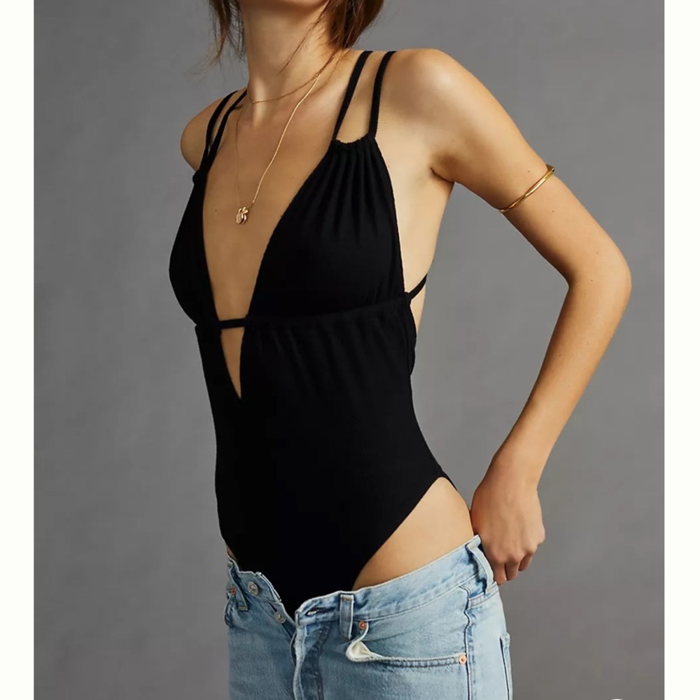 Anthropologie Black Plunge Bodysuit